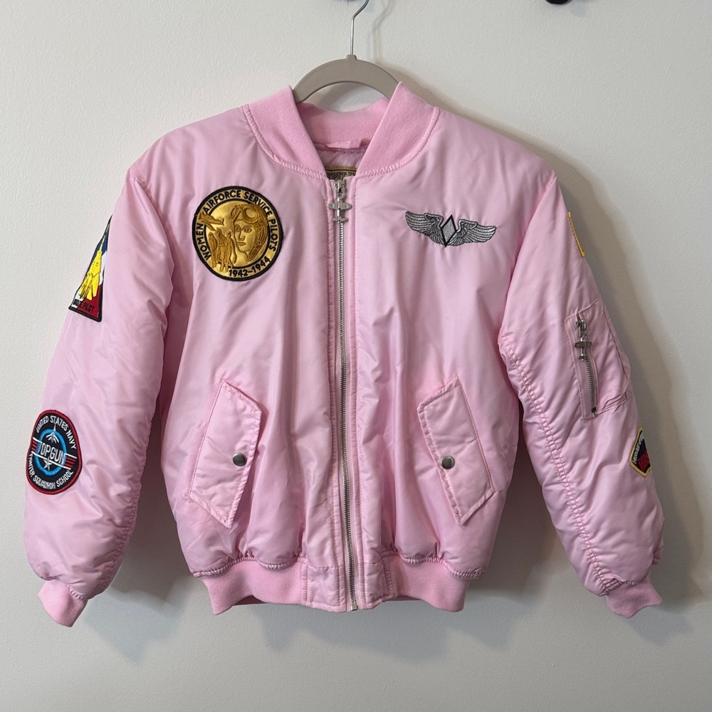 Kids Pink Bomber Jacket with Patches